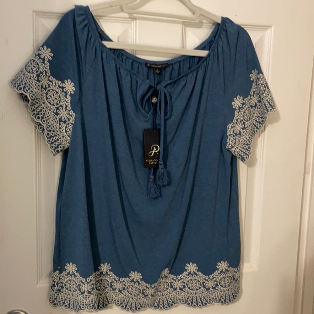 Adrianna Papell, blue with white trim, ladies size large